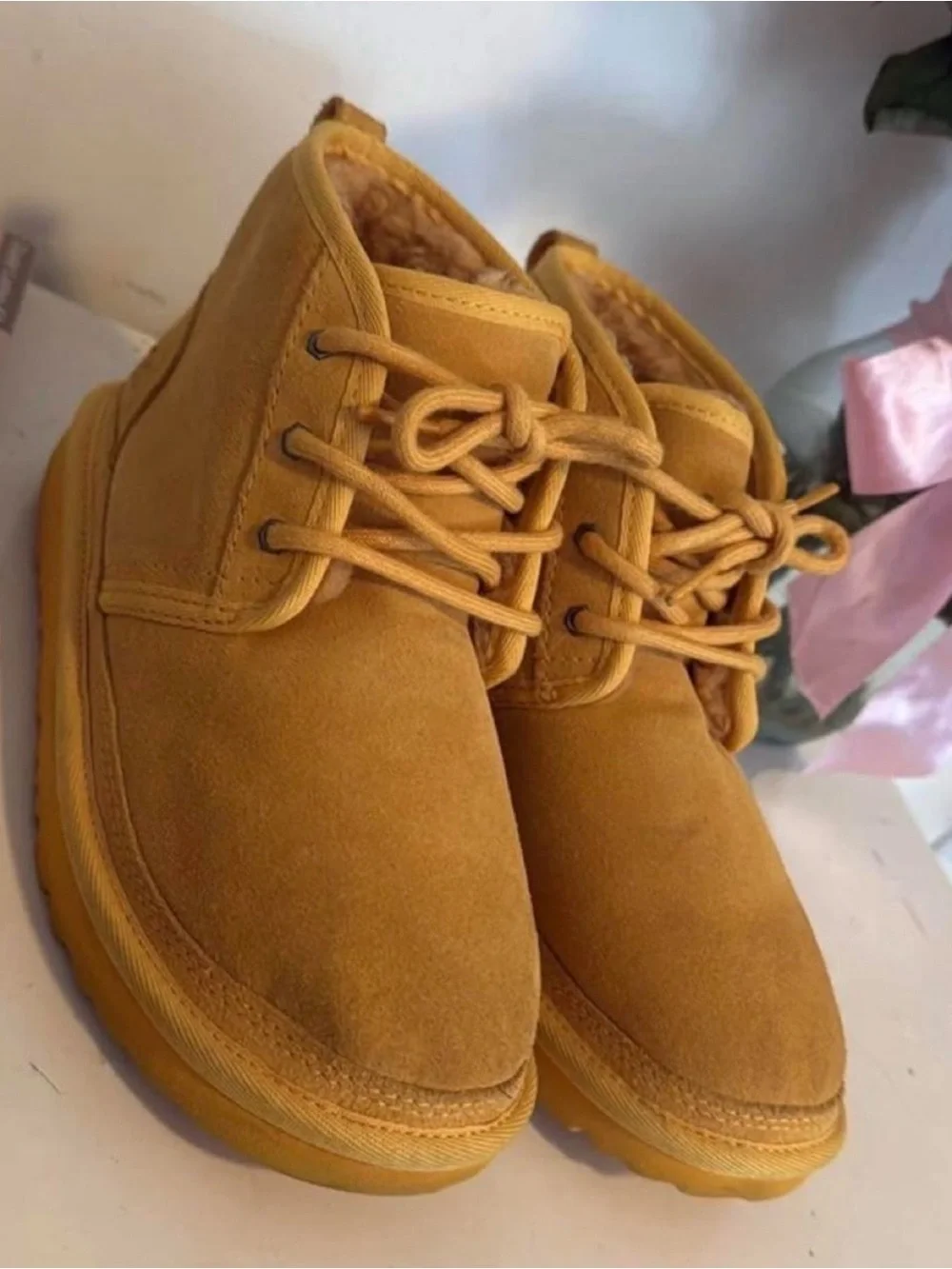 UGG Kids Mustard Suede Lace-Up Ankle Boots